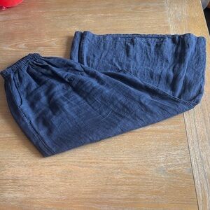 Waman’s Navy Blue linen wide leg Pants